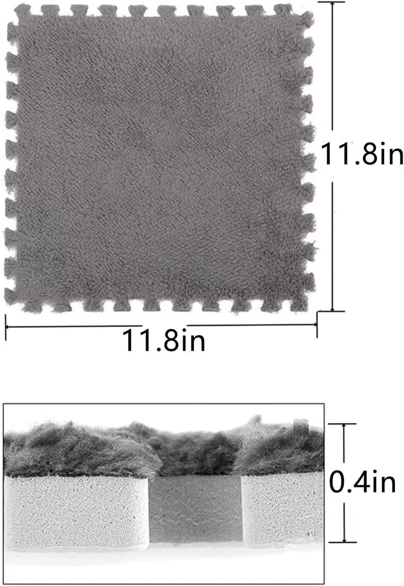 Typutomi 10pcs Plush Puzzle Foam Floor Mat, Soft Fluffy Interlocking Square Foam Tiles Area Rugs Carpet for Parlor Bedroom Decoration(11.8x11.8in, Grey & Light Brown) - Image 2